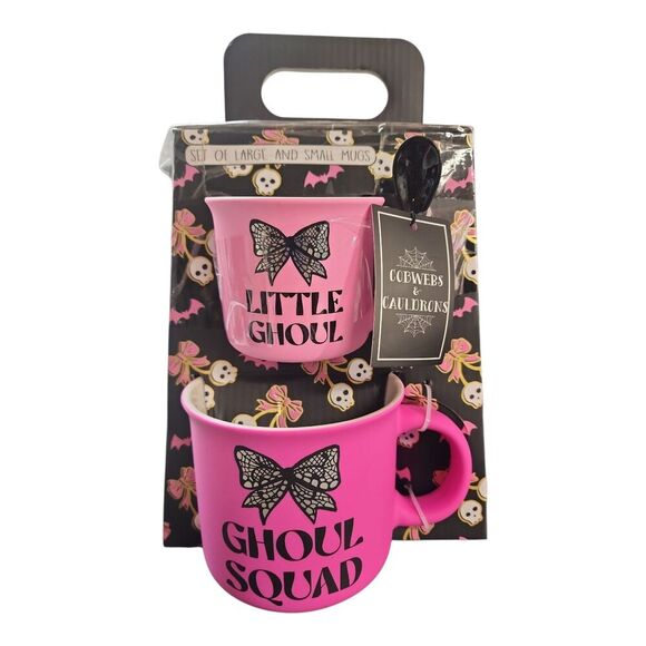 Cobwebs & Cauldrons Mug Set Large Small Pink Halloween Little Ghoul Squad NEW - Picture 1 of 4